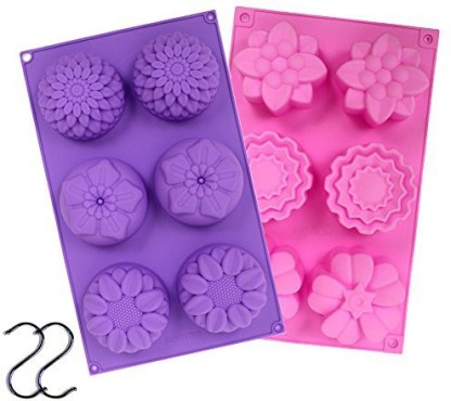 Kyerivs Silicone Soap Molds,2 PCS 6 Cavity Silicone Flower Soap Mold DIY Handmade Chocolate Biscuit Muffin Mooncake Mold Cake Baking Mold for Soap Making Supplies 