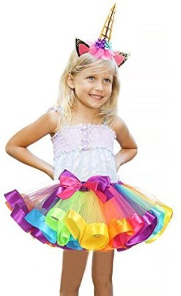 TRADERPLUS Girls Rainbow Tutu Skirt with Unicorn Horn Headband Outfits for Birthday 