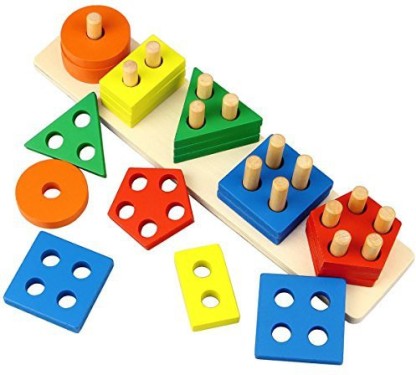 Wooden Shape Color Sorting Preschool Stacking Blocks Toddler Puzzles Toys Birthday Gifts for Age 1 2 3 4 Boys and Girls KIDS TOYLAND Wooden Educational Toys for Toddlers 97 in 