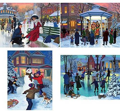Bits And Pieces Set Of Four 4 300 Piece Jigsaw Puzzles For Adults Winter Holiday Fun Puzzles 300 Pc Skating Caroling And Snowman Buildi Set Of Four