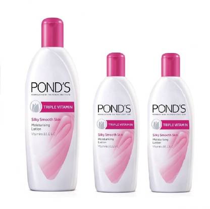 Ponds Triple Vitamin Silky Smooth Skin Lotion 300ml 100ml 100ml 500ml Price In India Buy Ponds Triple Vitamin Silky Smooth Skin Lotion 300ml 100ml 100ml 500ml Online In India Reviews Ratings Features Flipkart Com