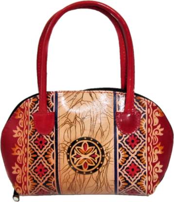 Flipkart.com | SNB Handicrafts D Bag Semi Circle Full Side Zip Shantiniketan Ethnic Handicraft Bags Genuine Leather Batik Design- Red Waterproof Multipurpose Bag - Multipurpose Bag