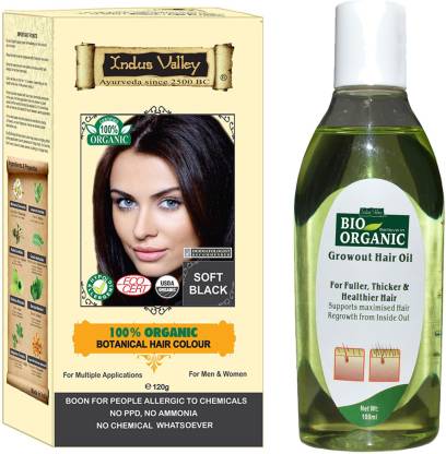 Indus Valley 100% Organic Botanical Soft Black No Chemical Hair Color with  Hair Regrowth Oil Combo Kit Price in India - Buy Indus Valley 100% Organic  Botanical Soft Black No Chemical Hair