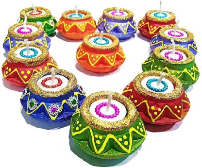 CRAFTSMAN 12 Pc Set Diwali Gift/Diwali Decoration clay Diya.Handmade Natural Earthen Oil Lamp/Welcome Traditional Diyas with Cotton wicks Batti Deepawali Diya Lamp Diwali Earthen Lamp Oil lamp 