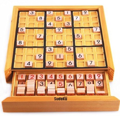 Funrarity Wooden Sudoku Puzzle Game Board with 100 Sudoku Puzzle Bank 