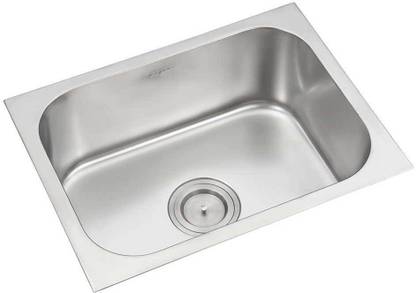 ANUPAM Stainless Steel Kitchen Sink ( 610 x 400 x 200 mm / 22 x 16 x 8 inch ) Single Square Bowl 304 Grade, Satin / Matt Finish, 116A Counter Top