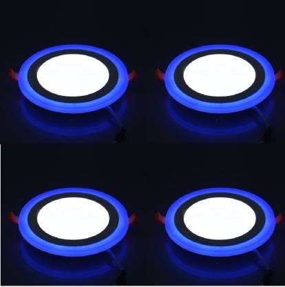 Homes Decor 6 Watt 3 Led Round Panel Light Ceiling Pop Down Indoor 3d Effect Lighting Double Color Blue White Pack Of 4 Recessed Lamp In India - Ceiling Blue Lights Led