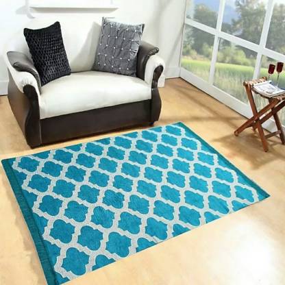 sanvi7 star Blue Cotton Carpet