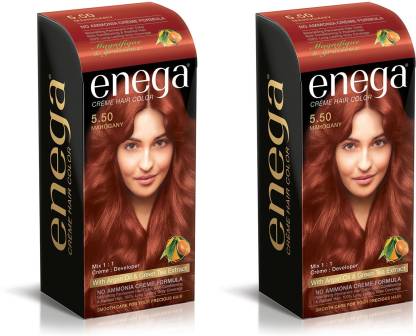 enega Cream hair color (100 ml/each) superior quality with Argan Oil & Green Tea extract NO AMMONIA Cream FORMULA smooth care for your precious hair! MAHOGANY 5.5 (Pack of 2) , MAHOGANY 5.5