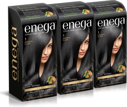 enega Cream hair color (100 ml/each) superior quality with Argan Oil & Green Tea extract NO AMMONIA Cream FORMULA smooth care for your precious hair! NATURAL BLACK 1 (Pack of 3) , NATURAL BLACK 1