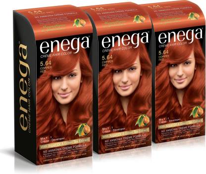 enega Cream hair color (100 ml/each) superior quality with Argan Oil & Green Tea extract NO AMMONIA Cream FORMULA smooth care for your precious hair! COPPER RED 5.64 (Pack of 3) , COPPER RED 5.64
