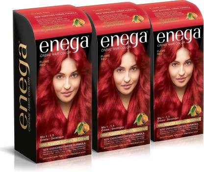 enega Cream hair color (100 ml/each) superior quality with Argan Oil & Green Tea extract smooth care for your precious hair! FLAME RED (Pack of 3) , FLAME RED