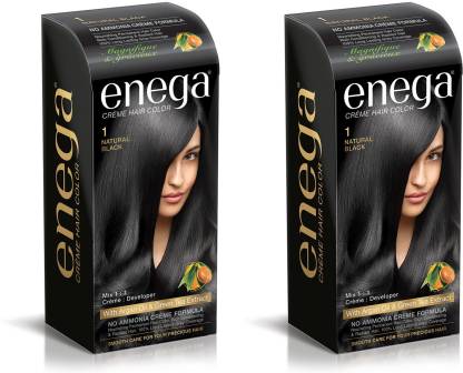 enega Cream hair color (100 ml/each) superior quality with Argan Oil & Green Tea extract NO AMMONIA Cream FORMULA smooth care for your precious hair! NATURAL BLACK 1 (Pack of 2) , NATURAL BLACK 1