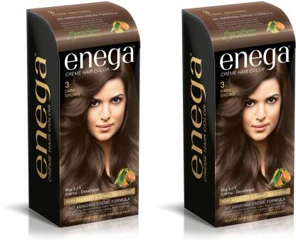 enega Cream hair color (100 ml/each) superior quality with Argan Oil & Green Tea extract NO AMMONIA Cream FORMULA smooth care for your precious hair! DARK BROWN 3 (Pack of 2) , DARK BROWN 3