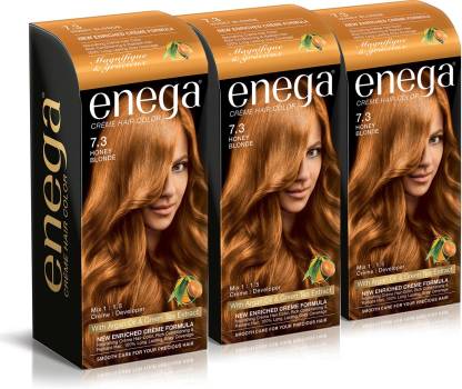 enega Cream hair color (100 ml/each) superior quality with Argan Oil & Green Tea extract smooth care for your precious hair! HONEY BLONDE 7.3 (Pack of 3) , HONEY BLONDE 7.3