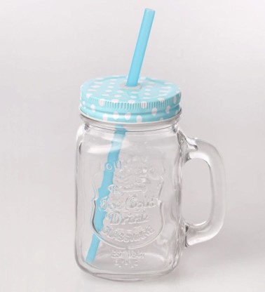 Tri-Coastal Design Large Break Resistant Straw and Handle with Fun Floating Confetti Plastic Mason Jar Mug BPA Free Cup with Lid 