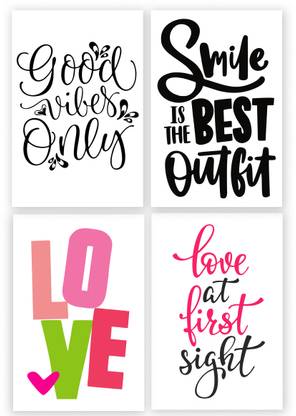 Love Good Vibes Quotes Love,Good Vibes Quotes,Black & White Trendy Typography ( Pack Of 4 ) Wall  Poster Collection For Office Decor Paper Print - Sports Posters In India -  Buy Art, Film, Design, Movie, Music,