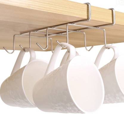 Toshiro Stainless Steel Cup Holder Cutlery Holder Mug Holder Kitchen Ladle Holder With 8 Hooks Stainless Steel Wall Shelf Price In India Buy Toshiro Stainless Steel Cup Holder