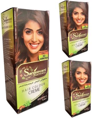 SANJEEVANI NATURAL Brown Hair Color Creme For Women & Men No Ammonia (Pack Of 3) , Brown