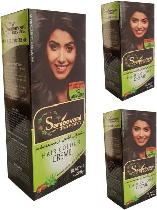 SANJEEVANI NATURAL Black Hair Color Creme For Women & Men NO AMMONIA (Pack  of 3) , Black - Price in India, Buy SANJEEVANI NATURAL Black Hair Color  Creme For Women & Men