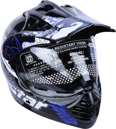 AutoGREEN Black with Blue ISI Certified Dashing and Stylish Designer Helmet Motorbike Helmet