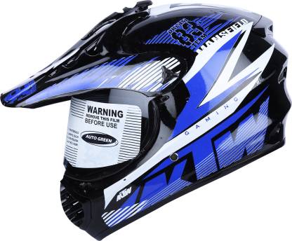 AutoGREEN Black with Blue Motorbike Helmet
