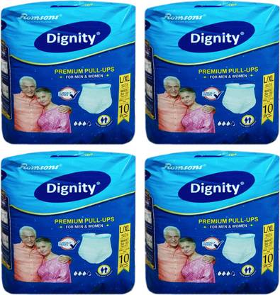 Dignity Premium Pull Ups Pant Type Adult Diapers Size L Xl 10 Pcs Pack Combo Of 4 Packs For Waist Size 34 59 Inches Total 40 Pants L Xl Buy 40 Dignity Pant Diapers Flipkart Com