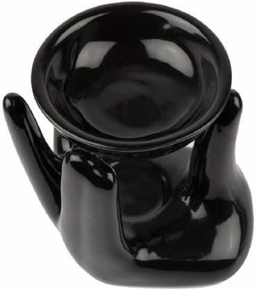 Bright Shop Ceramic aroma Air Freshner Tealight Fragrance Oil Burner Hand Shape Black Colour with 10 ML Lemon Flavour Oil. Diffuser