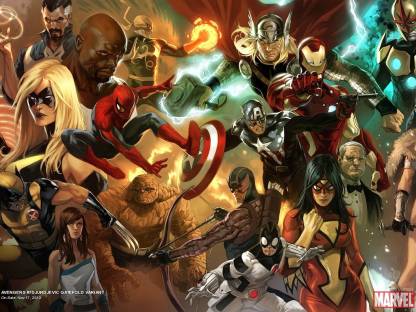Comics Avengers The Avengers Marvel Ms. Marvel Spider-Man Hawkeye Iron Man  Wolverine Thor Nova Captain America The Thing Iron Fist HD Wallpaper  Background Paper Print - Comics posters in India - Buy