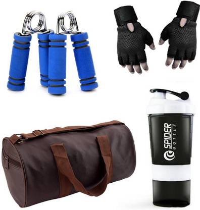 Rocket Sales Combo Of Leatherite (Brown) Gym Bag, Gloves (Black