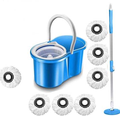 G&G 360 Degree Rotating Plastic Spinner Easy Floor Cleaning Pvc Bucket With 7 Heads Microfiber Mop Set