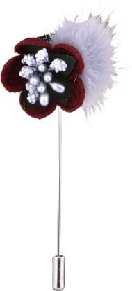 Adorn Maroon Flower Lapel Pin Brooch For Men, Women Brooch (Maroon)