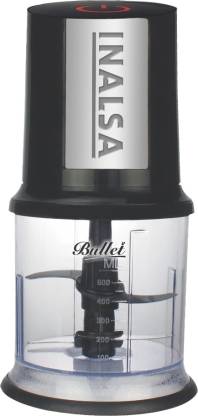 INALSA Electric Chopper Bullet-400W with 100% Pure Copper Motor| (Black/Silver)