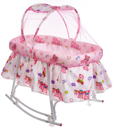 pink and white bassinet