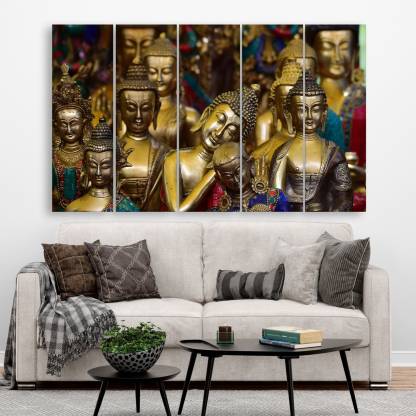 inephos Inephos Multiple Frames Beautiful Buddha Wall Painting for Living Room, Bedroom, Office, Hotels, Drawing Room | Split Painting of 5 (150cm x 76cm) Digital Reprint 30 inch x 52 inch Painting