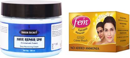 Sheer Secret Hair Repair Spa 300ml and Fem Gold Bleach 40g Price in India - Buy Sheer Secret Hair Repair Spa 300ml and Fem Gold Bleach 40g online at Sheer Secret Hair Repair Spa 300ml and Fem Gold Bleach 40g Price in India - Buy Sheer Secret Hair Repair Spa 300ml and Fem Gold Bleach 40g online at
