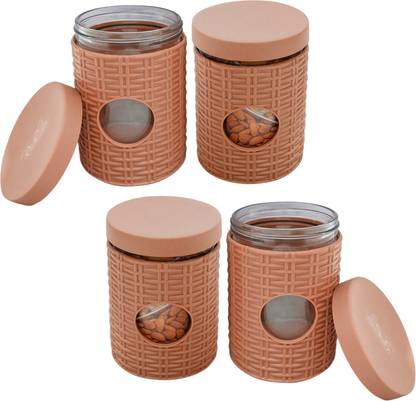 Gli Set Of 4pcs Glass Jar Multi Purpose Small Unique Kitchen Food Storage Plastic Lid 700 Ml Containers Grocery Container In India Unique Kitchen Food Storage Plastic Lid, Small Kitchen Storage Containers With Lids