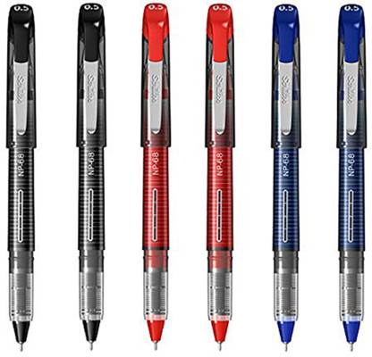 Scrikss Office 0.5mm Needle Point Pen - 6 Pieces (2 Blue, 2 Black & 2 Red) - NP68 Roller Ball Pen