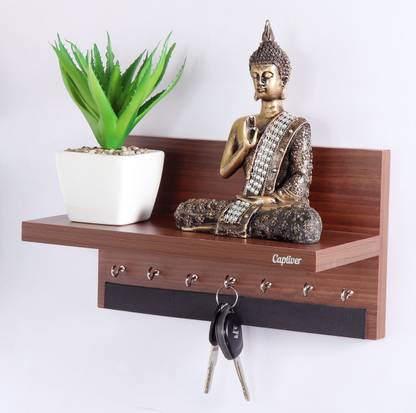 Captiver Display 7 Hook Wall Mounted Wooden Key Holder Walnut Hanging Stand Rack Organizer Plain Decorative Multipurpose Wood Key Holder Price In India Buy Captiver Display 7 Hook Wall Mounted Wooden Key