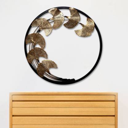 Craftter Copper Leaves In Round Frame, Round Metal Wall Art