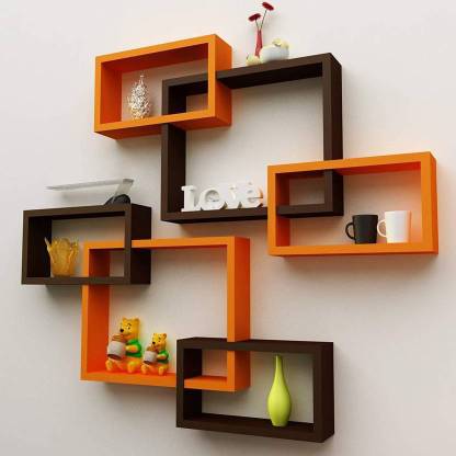 Exreme Wood Mdf Wall Decoration Intersecting Floating Shelves Set Of 6 Wooden Wall Shelf Number Of Shelves 6 Brown Orange Wooden Wall Shelf Price In India Buy Exreme Wood Mdf