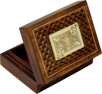SKAVIJ Playing Card Holder Case Handmade Wooden Box for 1 Deck Playing Poker of Trading Cards 