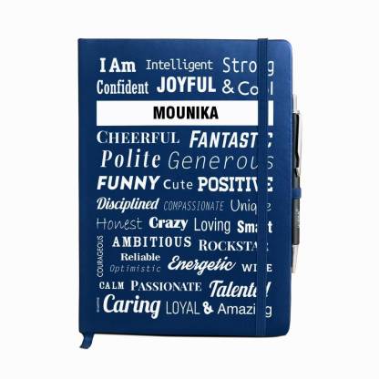 Huppme Personalized name MOUNIKA blue notebook diary with pen - 240 pages,  8 x 6 inches A5 Diary Single Rule 240 Pages Price in India - Buy Huppme  Personalized name MOUNIKA blue