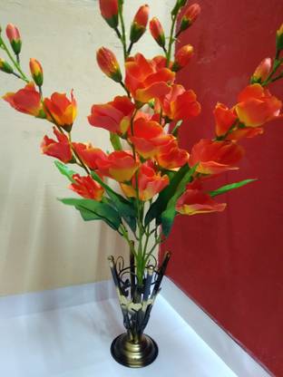 Ansu S Home Decor Bunch Of Artificial Orchid Flowers With Vase 60 Cm Flower Bunch And 20 Cm Vase Orange Colour Flowers Orange Green Orchids Artificial Flower With Pot Price In India