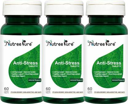 nutree pure anti stress tablets for stress relief sleeping support 60 tablets pack of 3