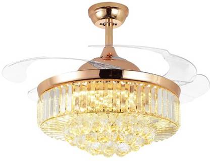 Urbancart Modern Invisible Retractable Blade Sparkling Crystal Chandelier Ceiling Fan With Led Lighting And Remote Control Polished Gold 42 1079 5 Mm 4 In India Urbancart Modern Invisible Retractable, Modern Ceiling Fans With Lights India