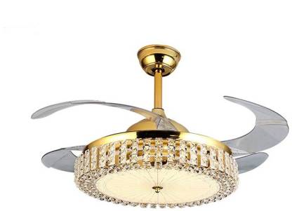 Urbancart Crystal Ceiling Fan With Led Lights Glass Lamp Shade And Transparent Retractable Blades With Remote Control 42 Inch Gold Plated 1079 5 Mm 4 Blade Ceiling Fan Price In India Buy