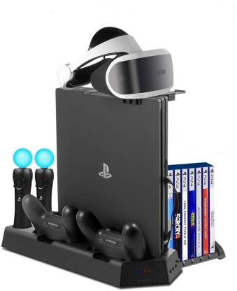retail Trend Alienate microware PS4 Vertical Cooling Stand PlayStation/ PS4 Slim/PS4 Pro Consoles  Dualshock4 Controller Charging Station for PS Move Motion Charger Dock with  Game Discs Storage Holder, PSVR Glass Tray Gaming Accessory Kit -