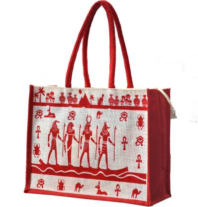 AGGDA Jute Shopping Grocery Bag Printed with Egypt Theme Medium Size with Long Cotton Rope Handle Women Tote Bag and Lunch Bag Waterproof Multipurpose Bag