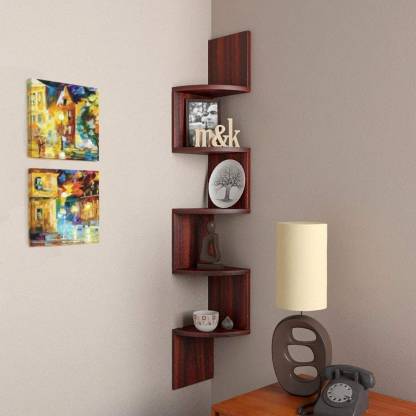 Wall Shelf Book Decoration, Mahogany Corner Shelving Unit